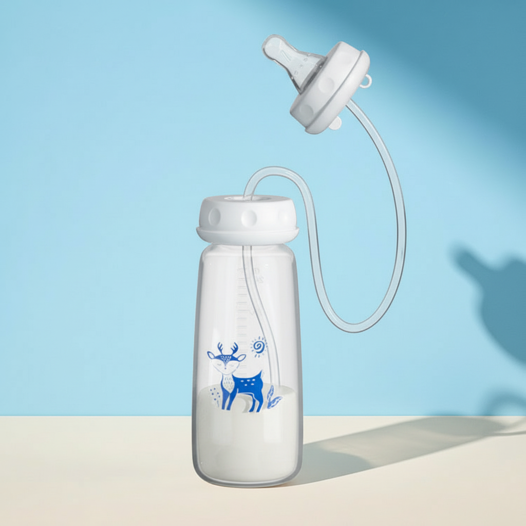 Blue bottle with nipple top