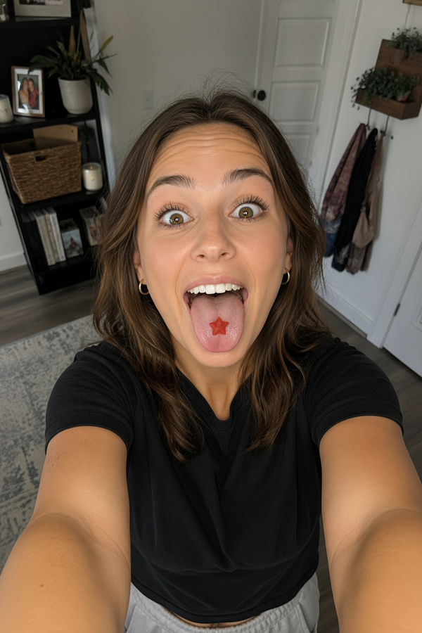 Woman gummy tongue UGC style
